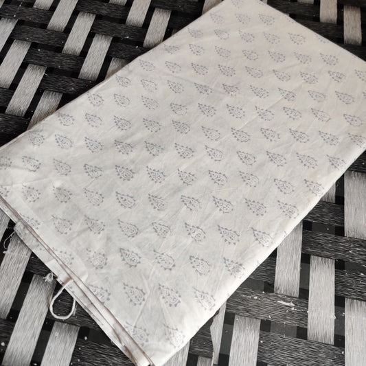 White base buti hand block print cotton fabric